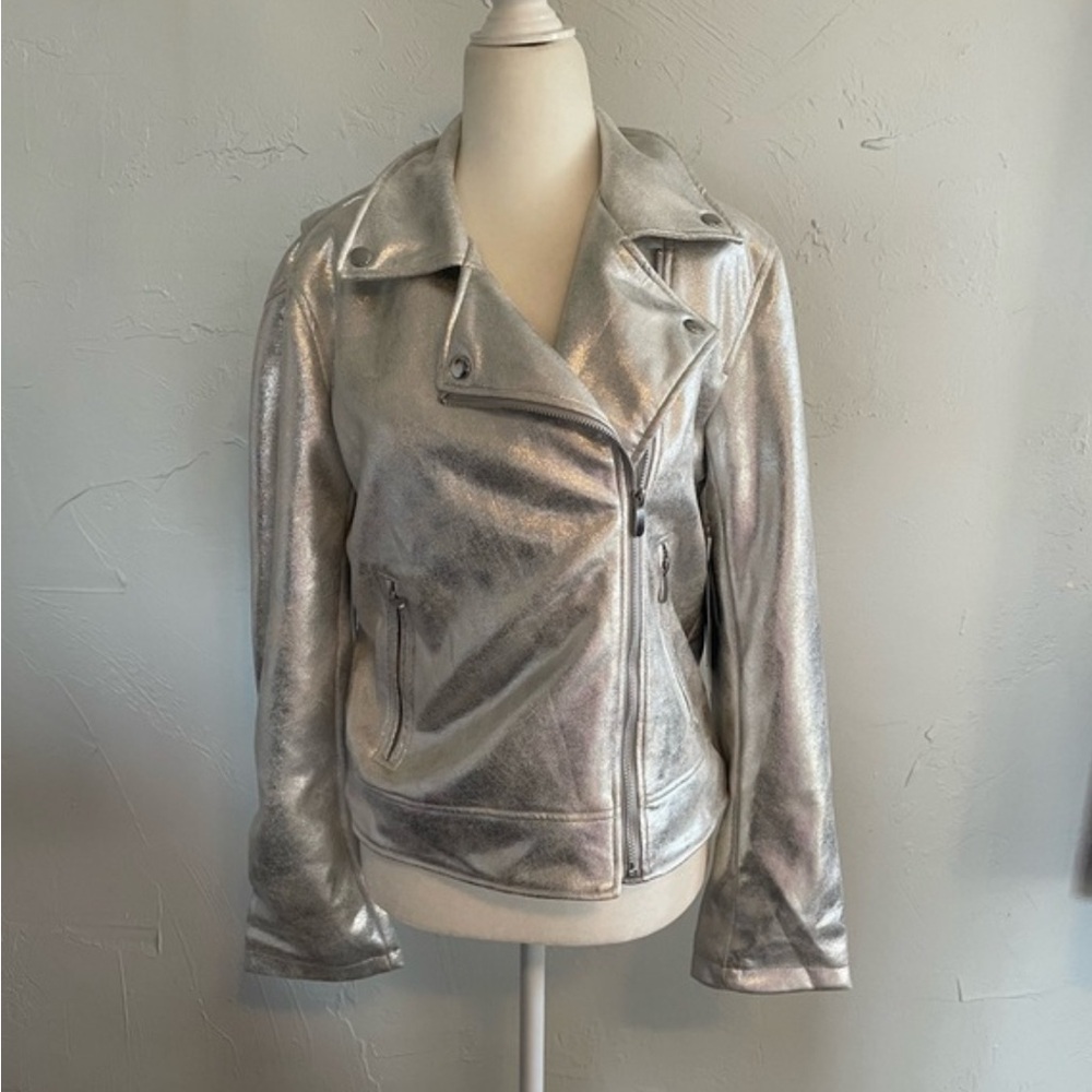 NWT Cavalini Jacket Womens Medium Faux Leather Silver Size Large